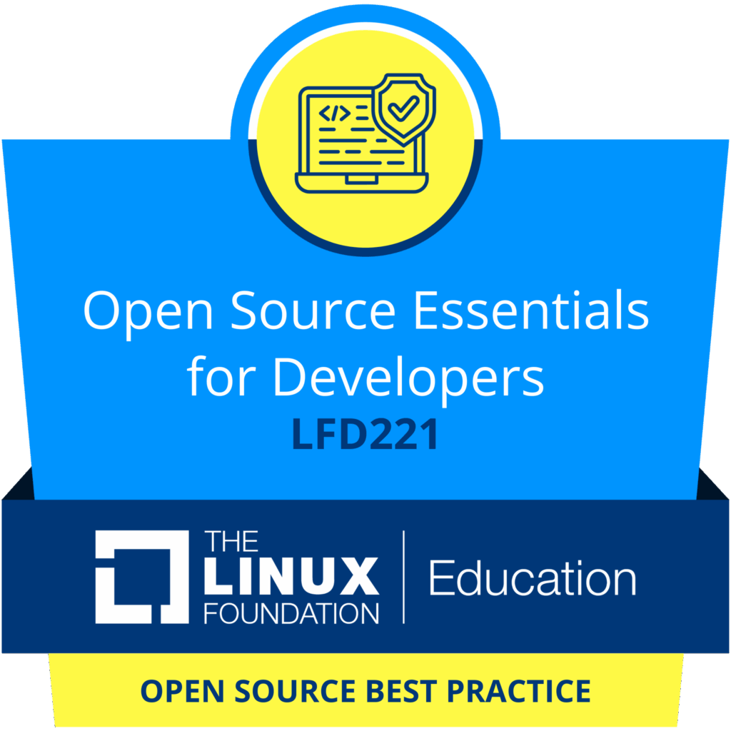 LFD221: 開発者向けオープンソースの基礎 - オープンソースのベストプラクティスの Linux Foundation バッジ。